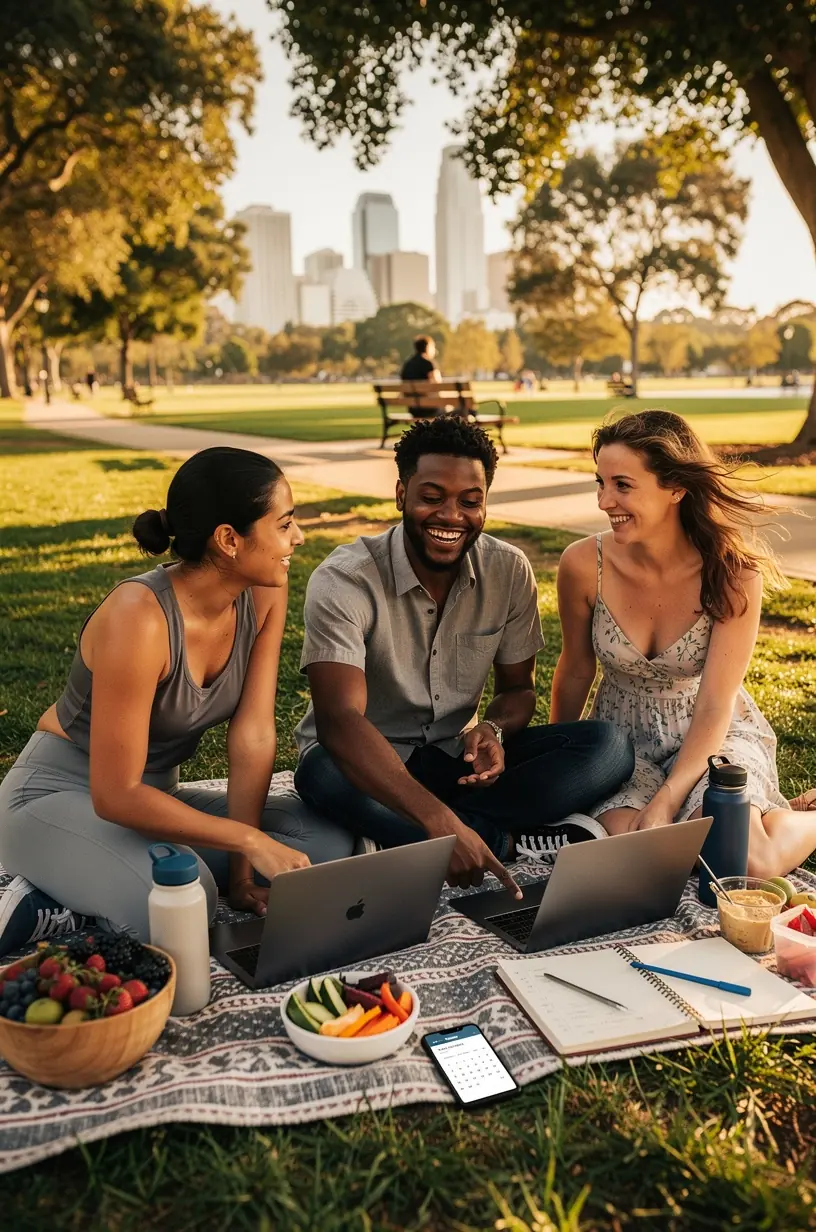 Hands typing on a keyboard with multiple digital collaboration software windows visible on the monitor.