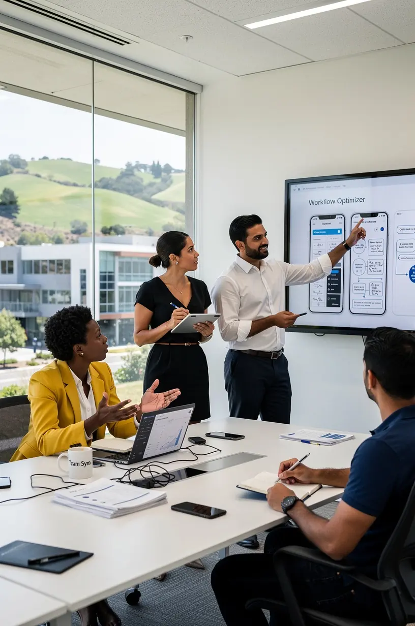 Close-up of a laptop screen displaying a productivity app dashboard with graphs and task lists.