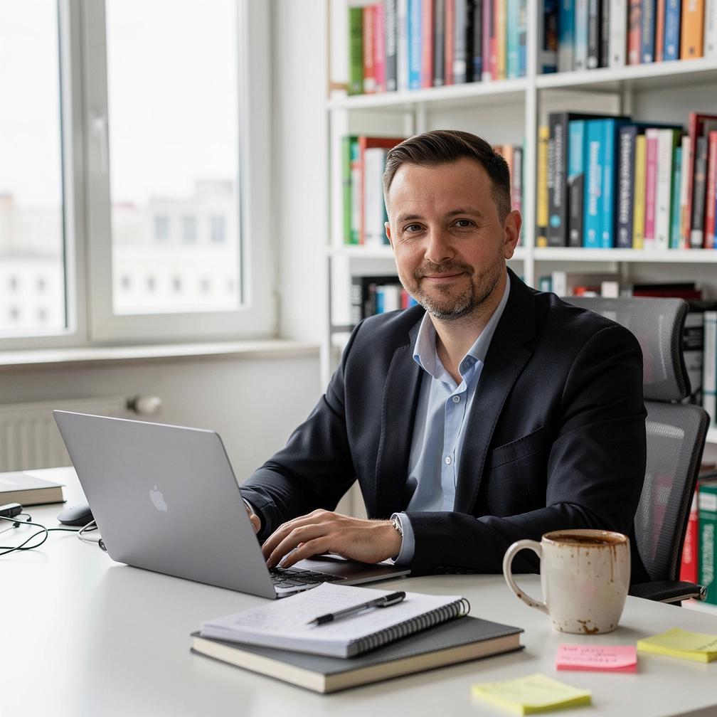 Laptop screen displaying productivity software dashboards with charts and graphs